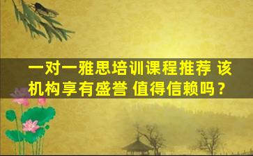 一对一雅思培训课程推荐 该机构享有盛誉 值得信赖吗？